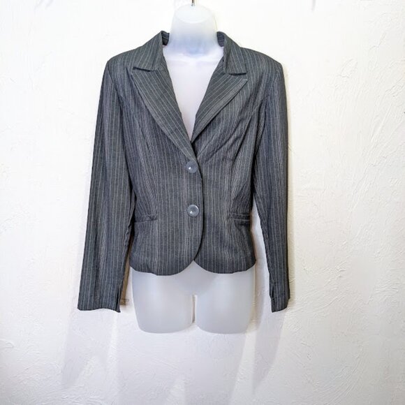 Star City Jackets & Blazers - Y2K Office Siren Pinstripe Blazer Womens L Gray Striped Vintage Business Jacket